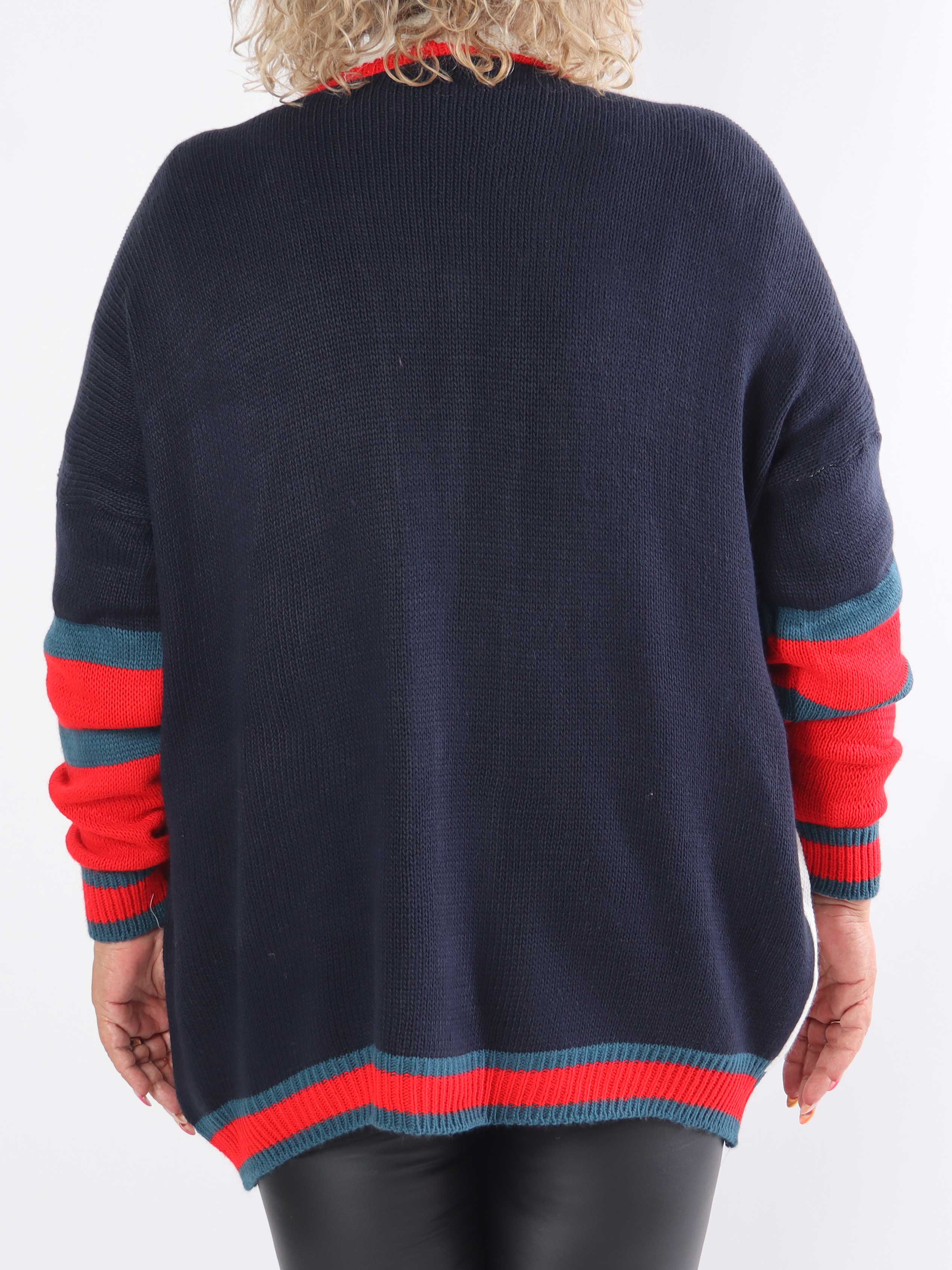 Diah - Mångfärgad college-stickad kofta i plus size